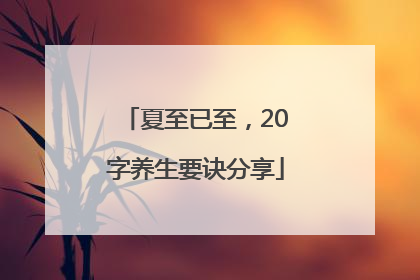 夏至已至，20字养生要诀分享